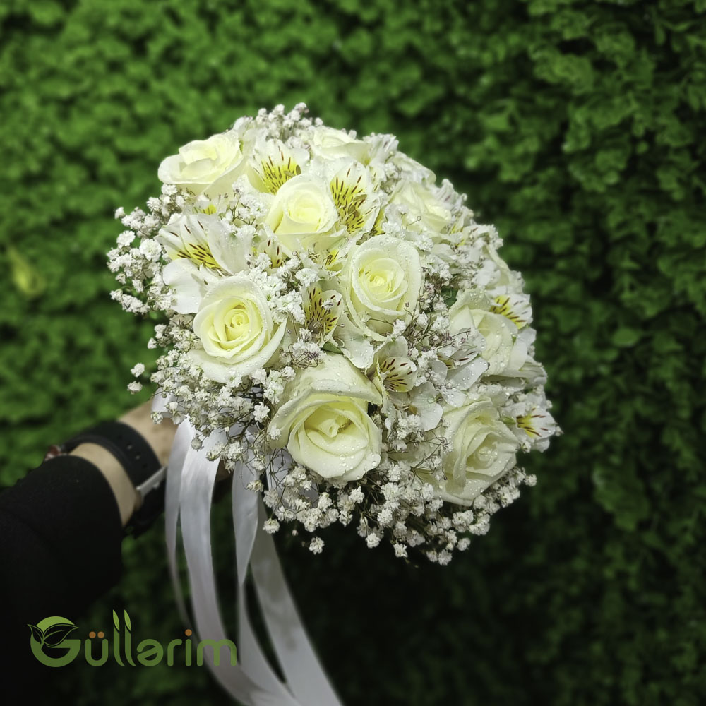 Ağ Qızılgül və Alstroemeria ilə Zərif Gəlin Buketi