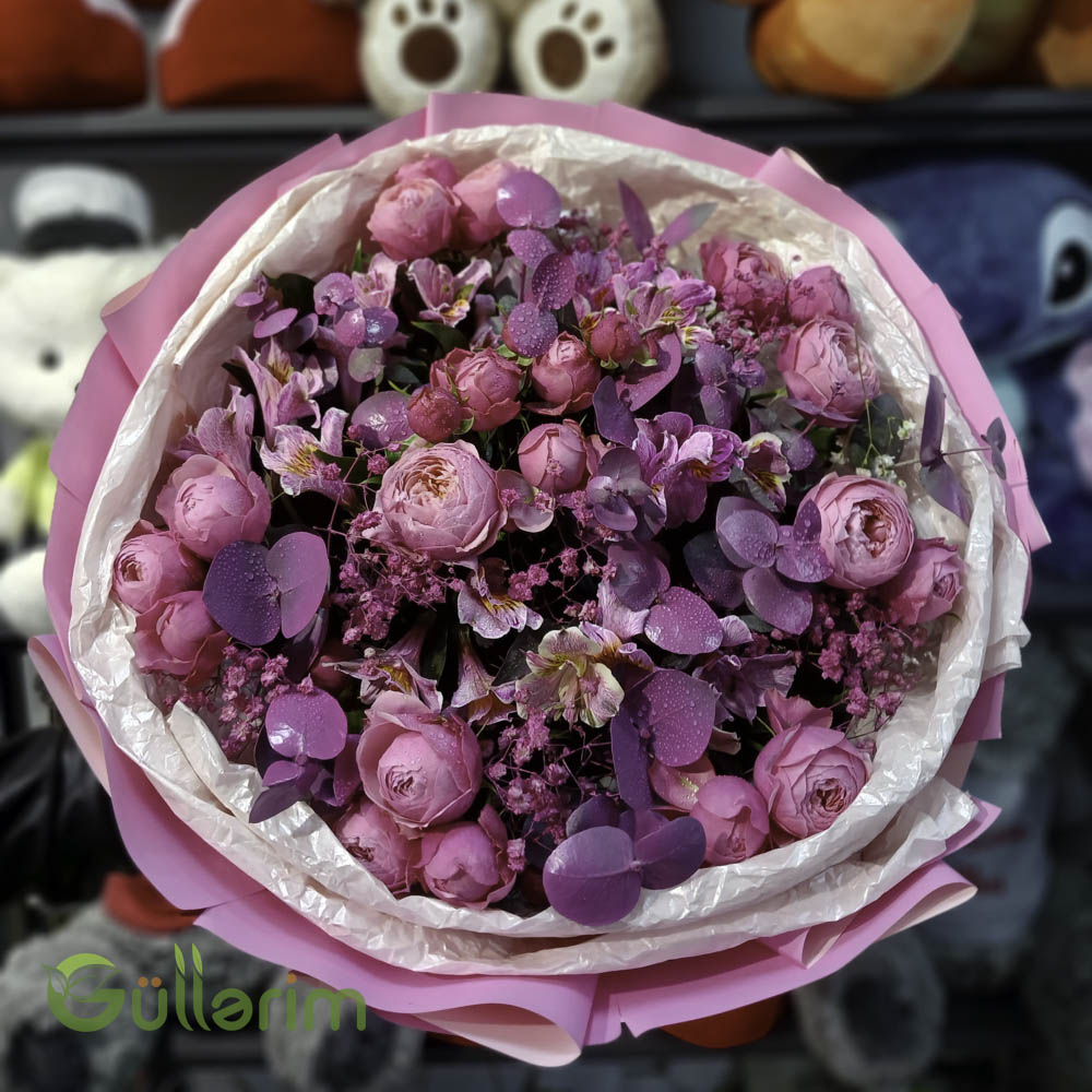 Lavanda Tonlarında Bağ Gül Buketi – Violet Romantika