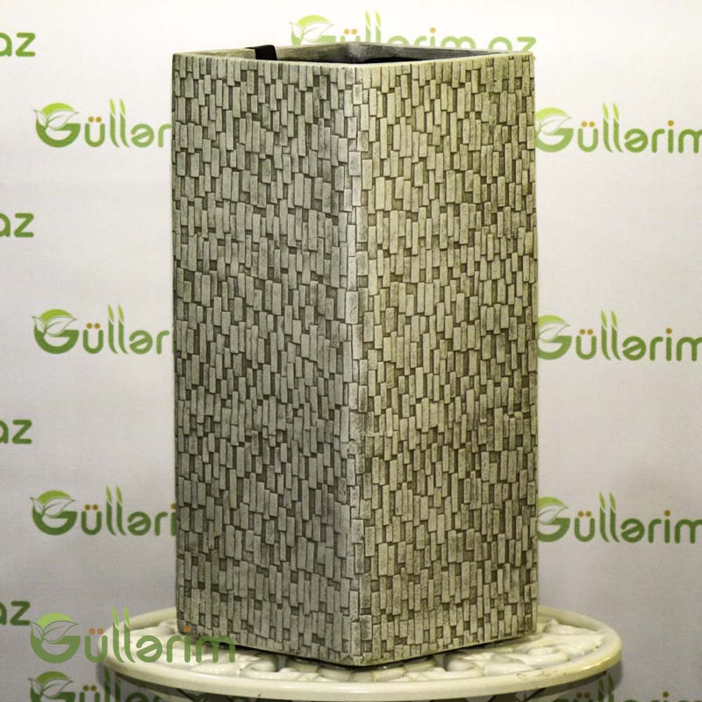 Daş teksturalı kvadrat formalı dekorativ iri keramika dibçək