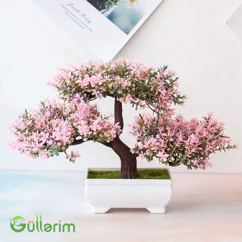 Süni Bonsai Çiçəyi – Çəhrayı Dekorativ Gül Ağacı